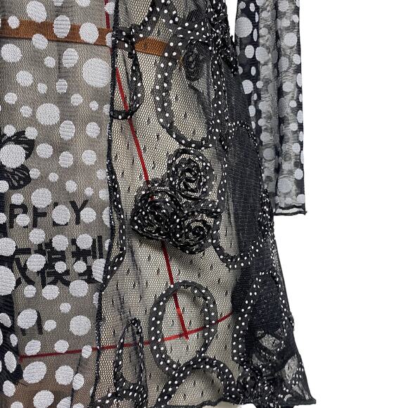 Vine Street Womens Size S Sheer Mesh Polka Dot 3/4 Sleeve Cardigan - Picture 3 of 5